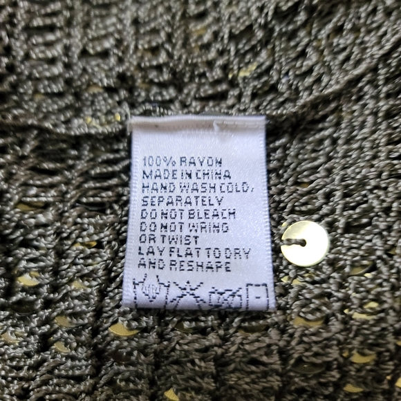 Zashi Sparkling Khaki Green/Gold Sequined Cardigan Top Sz L - Picture 8 of 9
